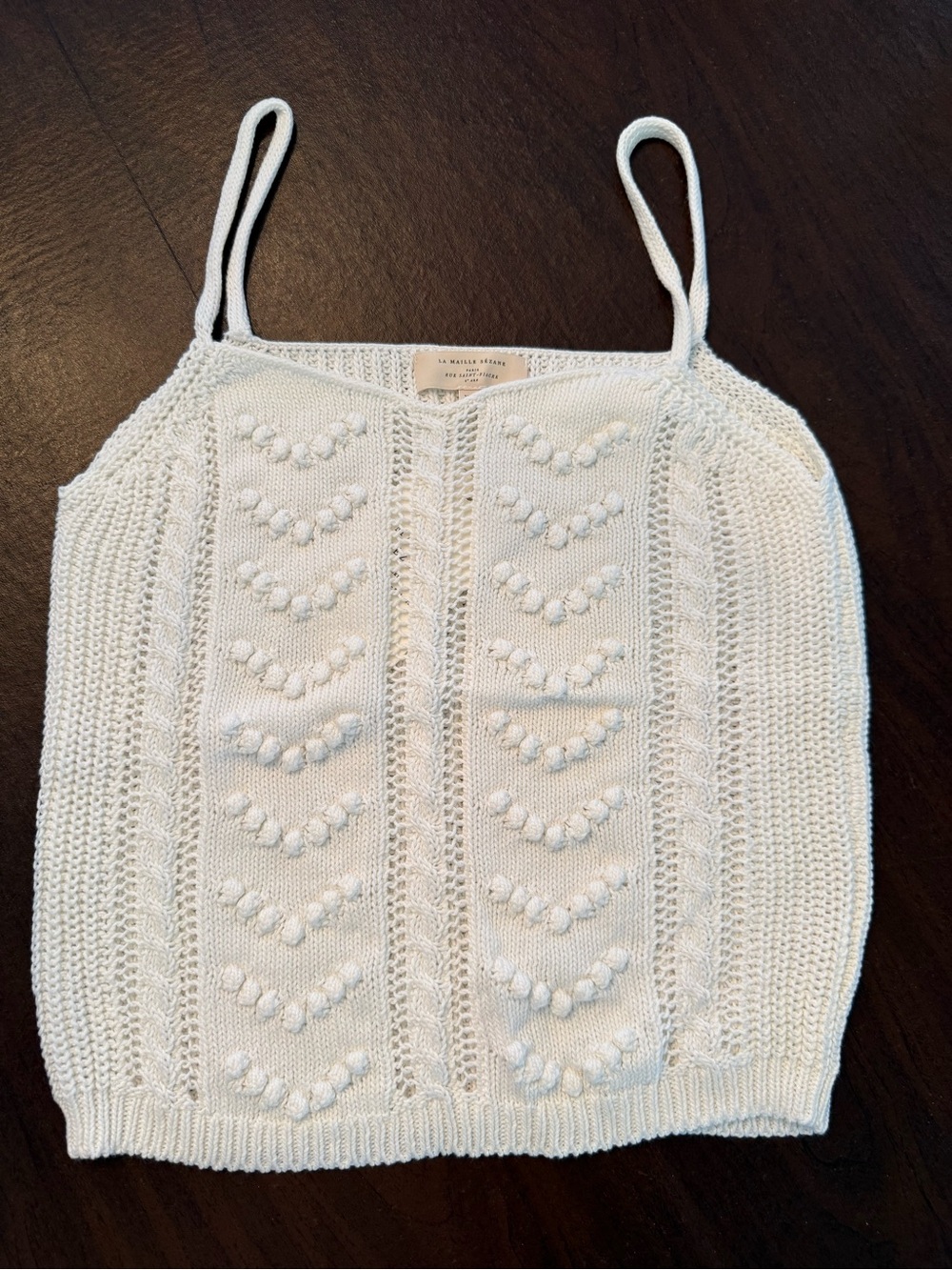 Sezane Cream White Knitted Popcorn-Detail Camisole